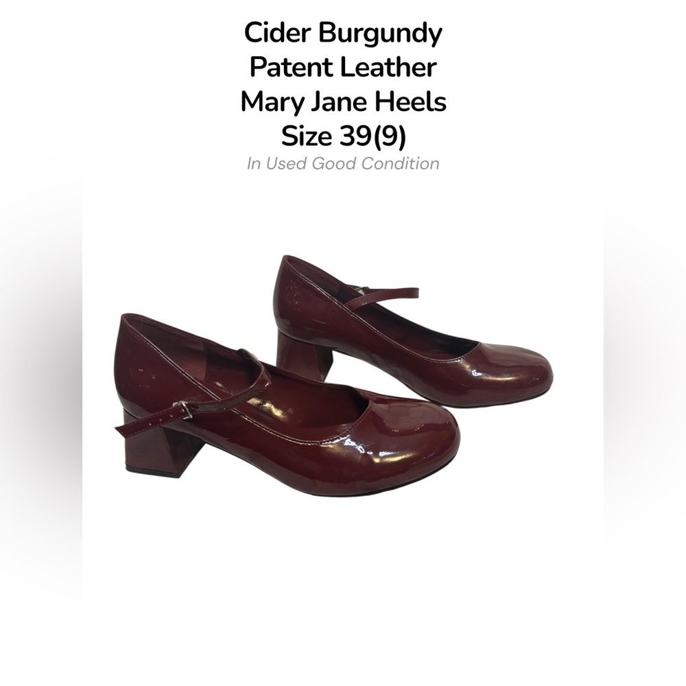 Cider Burgundy Patent Mary Jane Heels Size 39 (8.5–9) Block Heel